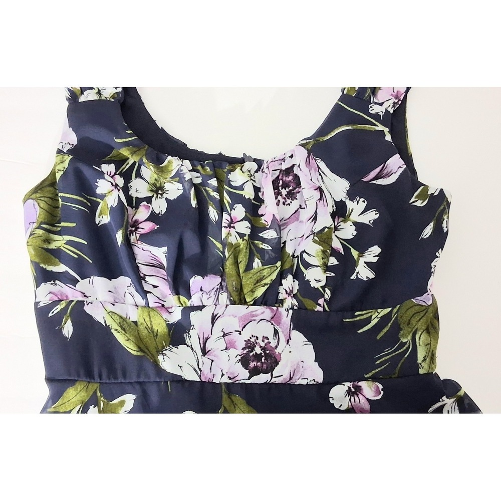 Connected Apparel Dress Size 6 Navy Purple Floral Sleeveless Lined Pre-owned - Picture 6 of 11